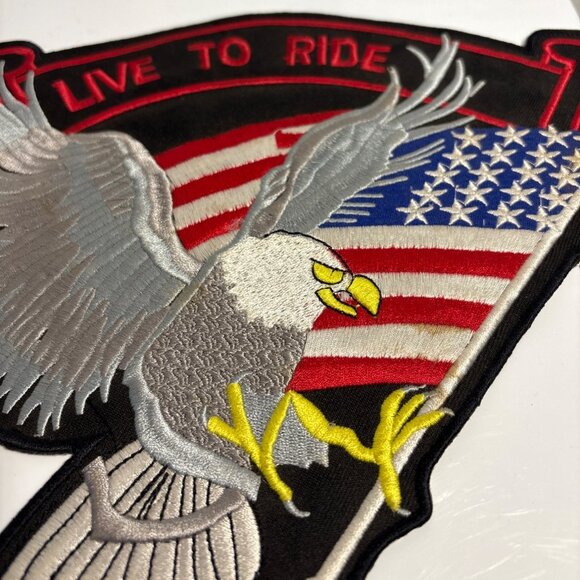 Live To Ride Eagle & American Flag Iron-On Patch Large Embroidered Motorcycle - Picture 2 of 6